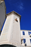 Algeria / Algrie - Bejaia / Bougie / Bgayet - Kabylie: Latin inscription and French translation - column celebrating the Toudja-Bajaia Roman aqueduct - City Hall square | Cippe de Lambse - inscription latine avec traduction en franais relatant l'histoire de la construction de  l'aqueduc romain de Toudja  Bajaia - colonne  la Place de la Mairie, ex-place Foch - photo by M.Torres