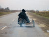 Salyan road, Azerbaijan: odd side-car - photo by F.MacLachlan