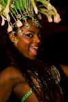 Rio de Janeiro, RJ, Brasil / Brazil: exotic mulata with flower headgear - Carnival dancer - Mocidade Independente de Padre Miguel samba school / escola de samba Mocidade Independente de Padre Miguel - photo by D.Smith