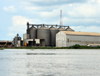 Cameroon, Douala: harbor scene - grain bins - grain terminal with its grain Elevator - silos and warehouses at the port - Douala harbor handles most of the country's imports and exports - Bonaberi side - photo by M.Torres