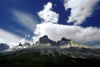 Torres del Paine National Park, Magallanes region, Chile: Los Cuernos from the French Valley  intense sky with white clouds - photo by C.Lovell