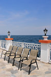 Goma, Nord-Kivu, Democratic Republic of the Congo: Lake Kivu - chairs by the water - Kap Kivu Hotel - photo by M.Torres