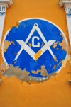 Puerto Plata, Dominican republic: Masonic Square and Compasses - symbolism at the Malecn - Restauracin masonic lodge - Respetable Logia Restauracin al Or.. de Puerto Plata - photo by M.Torres