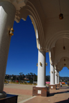 Addis Ababa, Ethiopia: Bole Medhane Alem Cathedral - porch and African sky - photo by M.Torres