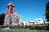 Falkland islands / Ilhas Malvinas - Stanley, formerly Port Stanley / PSY (East Falkland / Isla Soledad):  Christ Church Cathedral with whale bone arch - the southernmost Anglican church - photo by Rod Eime