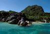 Sawa-I-Lau Island, Yasawa group, Fiji: the site of the movie 'Blue Lagoon' - rocky shore and small beach with turquoise waters - photo by C.Lovell