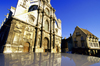 Auxerre, Yonne, Burgundy / Bourgogne, France: gable of Auxerre Cathedral - Cathdrale Saint-tienne d'Auxerre - reflection on the roof of a car - photo by K.Gapys