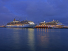 Le Havre, Seine-Maritime, Haute-Normandie, France: Cruise Ships at dusk - P+O Arcadia and Celebriy Eclipse - photo by A.Bartel