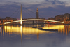 Le Havre, Seine-Maritime, Haute-Normandie, France: Stock exchange bridge at dusk - Pont de la Bourse - Bassin du Commerce - Normandy - photo by A.Bartel