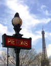 France - Paris: pedestrian crossing and Eiffel tower - photo by K.White