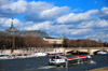 Paris, France: Seine river - river barge going upstream, near the Grand Palais and Pont de Invalides, seen from Quai d'Orsay - 7e and 8e arrondissement - photo by M.Torres