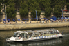 Paris, France: 'Paris Plages' - Batobus in front of a temporary Paris Beach - rive droite - 1er arrondissement - photo by A.Bartel