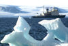 39 Franz Josef Land: Iceberg and ship with landing helicopter, Bell Island - photo by B.Cain