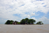 James Island / Kunta Kinteh island, The Gambia: the island seen from the east - ruins of Fort James, pier and baobabs - UNESCO world heritage site - photo by M.Torres