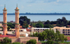 Banjul, The Gambia: King Fahad mosque facing St Augustine High School, a Catholic institution - Box Bar Road - river and  Kankujereh road in the background - photo by M.Torres