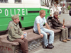 Germany / Deutschland - Berlin: Alexanderplatz - old comrades and police van / Alte Kameraden - Polizei - photo by M.Bergsma