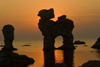 Sweden - Gotland - Fr island - Gamle Hamn, Lauterhorn: Rauk rock formation - sunset - Rauk p Fr - Rauken Gamlehamn - reflection - Baltic sea - silhouette - photo by C.Schmidt