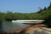 Rubane Island, Bijags Archipelago - UNESCO biosphere reserve, Bubaque sector, Bolama region, Guinea Bissau / Guin Bissau: beach cove, abandoned boat - mangrove forest biome - saline shrubland / enseada na praia, barco abandonado num mangal - photo by R.V.Lopes