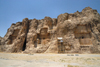 Iran - Naqsh-e Rustam: necropolis - left to right - tombs of Darius II, Artaxerxes I, Darius I - tombs are known locally as the 'Persian crosses', after the shape of the facades - Darius is described as son of Hystaspes, an Achaemenian, a Persian, son of a Persian, an Aryan, having Aryan lineage - photo by M.Torres