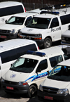 Jerusalem, Israel: police cars and vans at the Western Wall Plaza - a strong security apparatus is permanently deployed - Temple Mount - photo by M.Torres