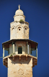 Jerusalem, Israel: Mosque of Omar minaret - balcony used by the muezzin for the call to prayer (adhan) - built by Al-Afdal ibn Salah ad-Din, one of seventeen sons of Saladin, where Caliph Omar prayed after invading the city - Muristan, Christian quarter - photo by M.Torres