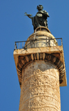 Rome, Italy: Trajan Column - frieze of the the Dacian Wars and statue of St Peter - Forum of Trajan - Colonna Traiana - San Pietro e rilievi - photo by M.Torres