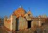 Kazakhstan, Shelek, Almaty province: Muslim cemetery - large tomb with Cyrillic and Arabic inscriptions - photo by M.Torres