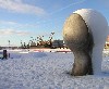 Latvia - Ventspils: a white harbour - winter - snow - aircraft condensation lines in the sky (photo by A.Dnieprowsky)