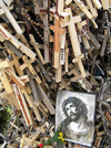 Lithuania / Litva - Siauliai: Hill of crosses - Kryiu Kalnas - crosses and Jesus protrait - photo by J.Kaman