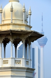 Kuala Lumpur, Malaysia: colonial railway station tower - KL Tower and Maybank in the background, Jalan Sultan Hishamuddin, former Victory Avenue - photo by M.Torres