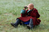 Ulan Bator / Ulaanbaatar, Mongolia: Naadam festival - man with binoculars at the horse races - Hui Doloon Khutag - photo by A.Ferrari