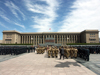 Mongolia - Ulaan Baator / ULN / Ulan Bator / Urga: Mongolian Government Palace and Sukhbaatar square - army on parade - photo by P.Artus