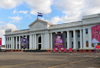 Managua, Nicaragua: Palace of Culture - National Museum - designed by the engineer Pablo Dambach - FSLN iconography, Sandino, Fonseca and Ortega - Palacio Nacional de la Cultura - Museo Nacional - Plaza de la Revolucin / Plaza de la Repblica - photo by M.Torres