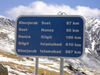 Khunjerab Pass, Hunza valley, Northern Areas / FANA - Pakistan-administered Kashmir: sign with road distances into Pakistan - KKH - photo by D.Steppuhn