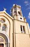 Panama City / Ciudad Panam: San Francisco de Asis Church, bell tower and Christ the Redeemer - Plaza Bolizar - Old Quarter - Barrio San Felipe - Iglesia de San Francisco de Asis, Casco Antiguo - photo by M.Torres