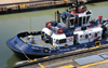 Panama canal: Miraflores locks - tugboat Bocas del Toro - Z-Tech 6000 Class ship-assist vessel designed by Robert Allan Ltd. and PSA Marine - bollard pull of 61 tons - Panama Canal Authority (ACP) - photo by M.Torres