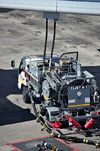 Johannesburg, Gauteng, South Africa: aviation fuel truck refuelling an Airbus A340 - underground fuel pipes allow refuelling without a tank - Jet A-1 - OR Tambo International / Johannesburg International Airport / Jan Smuts / JNB - Kempton Park, Ekurhuleni - photo by M.Torres