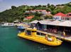 Gustavia, St. Barts / Saint-Barthlemy: the Yellow Submarine dock in the harbour - boat for semi-sub tour - ferry terminal - photo by M.Torres