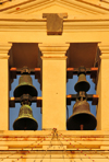 Pula, Cagliari province, Sardinia / Sardegna / Sardigna: gable belfry detail - Church of St John the Baptist - Chiesa di San Giovanni Battista - photo by M.Torres