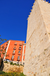 Cagliari, Sardinia / Sardegna / Sardigna: Elephant Tower - built in white limestone from Bonaria - view from Via Cammino Nuovo - Torre dell'Elefante - quartiere Castello - photo by M.Torres