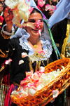 Cagliari, Sardinia / Sardegna / Sardigna: Feast of Sant'Efisio / Sagra di Sant'Efisio - rose petals fly from a basket - 'Sa Ramadura' ritual on Via Roma - photo by M.Torres