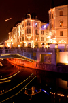 buildings in the city centre lit up at night for Christmas, Ljubljana, Slovenia - photo by I.Middleton