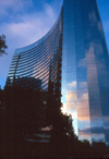 San Diego (California): Marriot Hotel with reflection of sunset clouds in glass wall - photo by J.Fekete