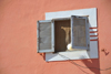 Layoune / El Aaiun, Saguia el-Hamra, Western Sahara: window behind the Cathedral - drying a pouf mesh sponge - photo by M.Torres