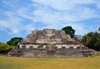 Altun Ha Maya city, Belize District, Belize: Temple of the Masonry Altars, B-4 - plaza B - Mesoamerican pyramid used in sacrificial ceremonies in which copal and jade were offered into a blazing fire - photo by M.Torres