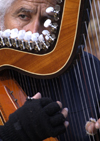 Quebec City, Quebec: harp player - street musician - photo by B.Cain