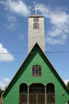 Chile - Curaco de Velez - Isla Quinchao: church gable and belfry - photo by N.Cabana