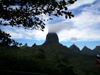 French Polynesia - Moorea / MOZ (Society islands, iles du vent): Mont Tautuapae / Mount Tautuapae - volcanic plug with vertical walls, guarded by jagged ridges - photo by R.Ziff