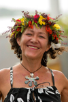 Papeete, Tahiti, French Polynesia: close-up of a Tahitian woman wearing traditional ethnic and cultural attire of Tahiti - photo by D.Smith