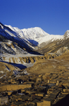 Chame, Manang district, Gandaki Zone, Nepal: the town and the Annapurna massif - photo by W.Allgwer